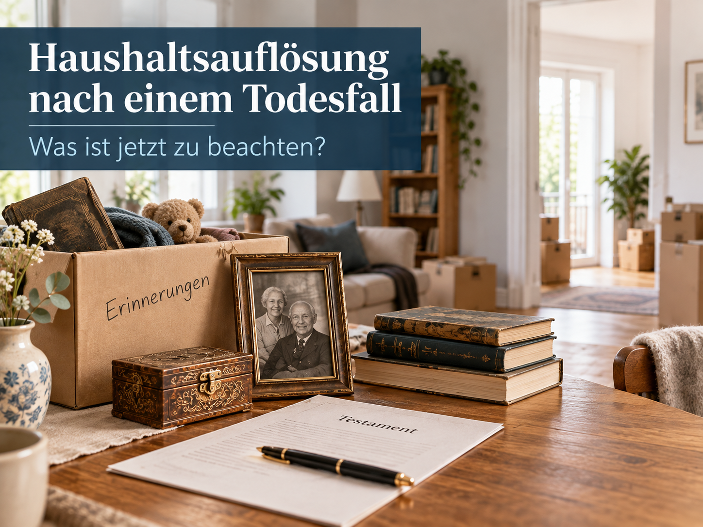 Haushaltsauflösung nach einem Todesfall mit Erinnerungsstücken und Unterlagen
